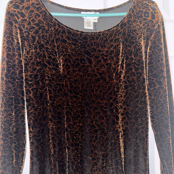 Coldwater Creek Velvet Leopard Dress Brown / Black Velvet Size P6 - Picture 2 of 5